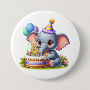 Cute Elephant 6th Birthday 7.5 Cm Round Badge