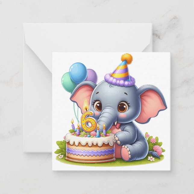 Cute Elephant 6th Birthday Card (Front)