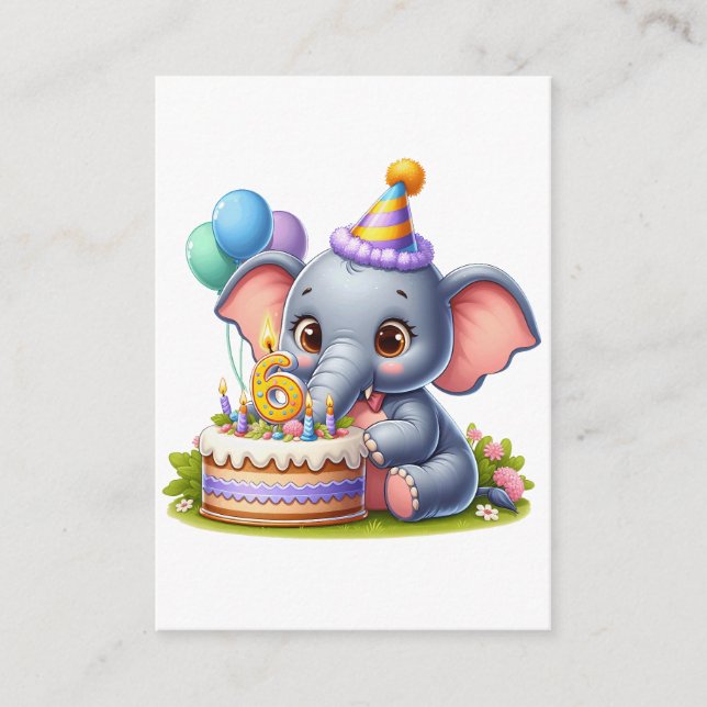 Cute Elephant 6th Birthday Enclosure Card (Front)