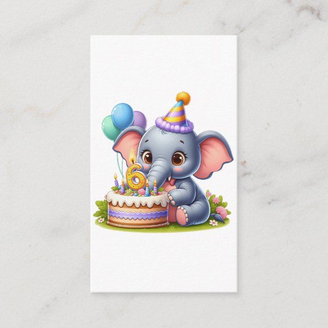 Cute Elephant 6th Birthday Enclosure Card (Front)