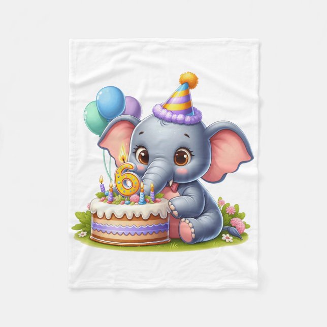 Cute Elephant 6th Birthday Fleece Blanket (Front)