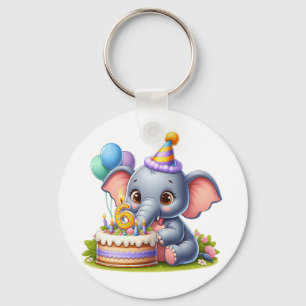Cute Elephant 6th Birthday Key Ring