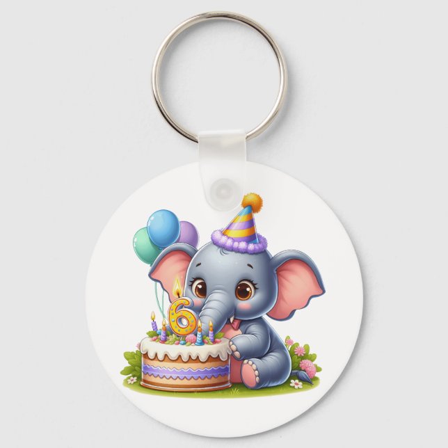 Cute Elephant 6th Birthday Key Ring (Front)