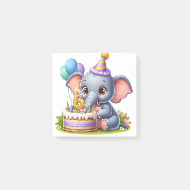 Cute Elephant 6th Birthday Post-it Notes (Front)