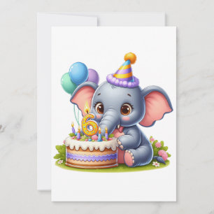 Cute Elephant 6th Birthday Thank You Card