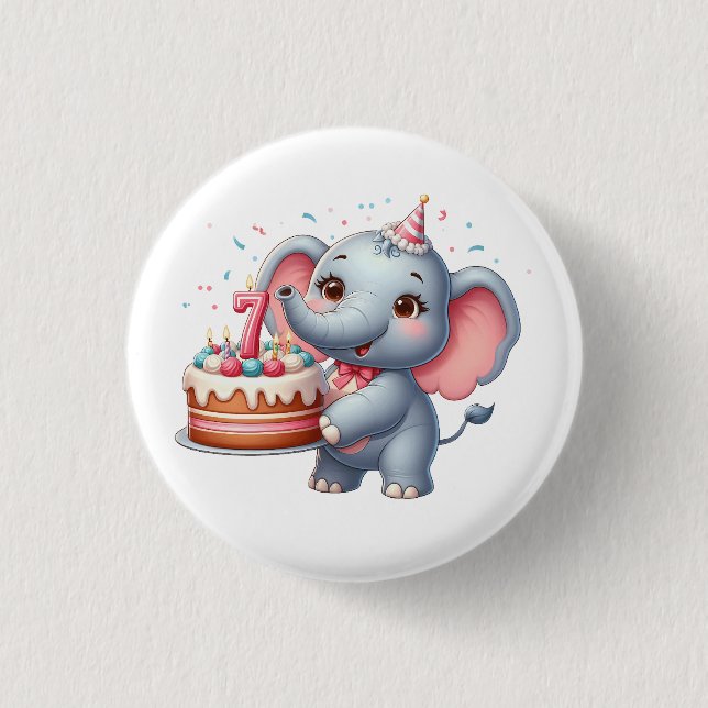 Cute Elephant 7th Birthday 3 Cm Round Badge (Front)