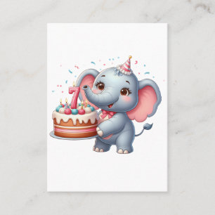 Cute Elephant 7th Birthday Calling Card