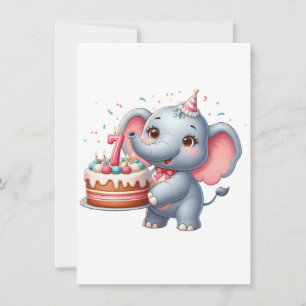 Cute Elephant 7th Birthday Card