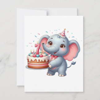 Cute Elephant 7th Birthday Card
