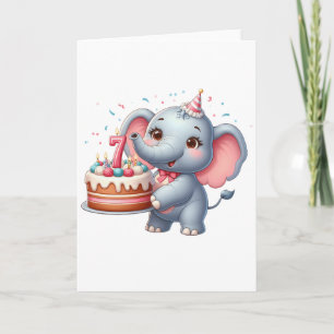 Cute Elephant 7th Birthday Card