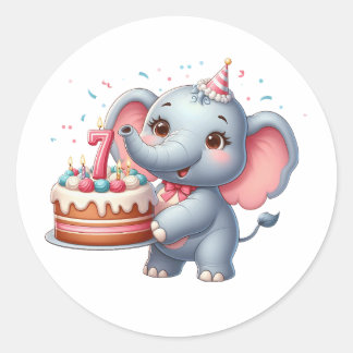 Cute Elephant 7th Birthday Classic Round Sticker