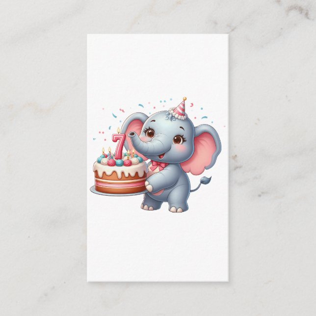 Cute Elephant 7th Birthday Enclosure Card (Front)