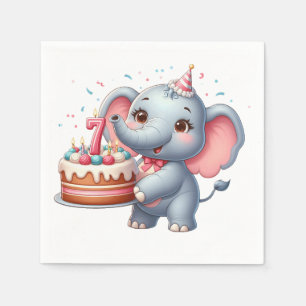 Cute Elephant 7th Birthday Napkin
