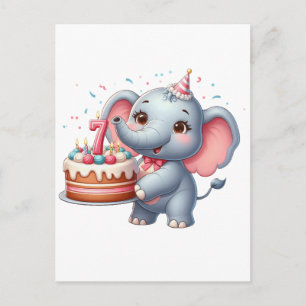 Cute Elephant 7th Birthday Postcard