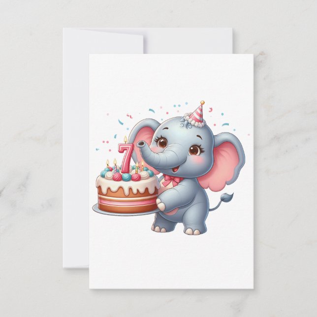 Cute Elephant 7th Birthday RSVP Card (Front)