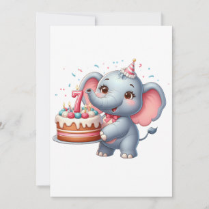 Cute Elephant 7th Birthday Thank You Card