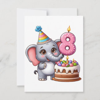 Cute Elephant 8th Birthday Card