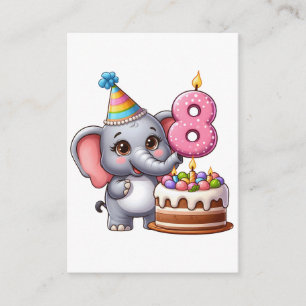 Cute Elephant 8th Birthday Enclosure Card