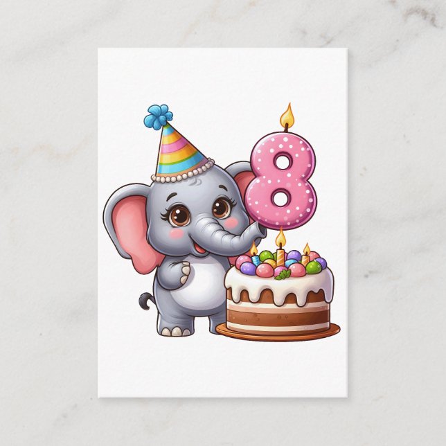Cute Elephant 8th Birthday Enclosure Card (Front)