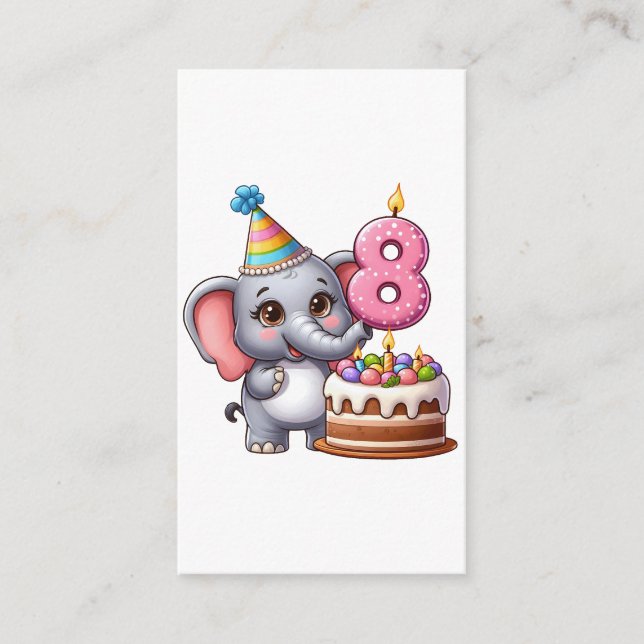 Cute Elephant 8th Birthday Enclosure Card (Front)