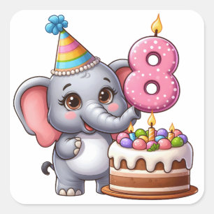 Cute Elephant 8th Birthday Square Sticker