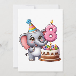 Cute Elephant 8th Birthday Thank You Card