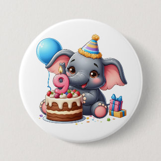 Cute Elephant 9th Birthday 7.5 Cm Round Badge