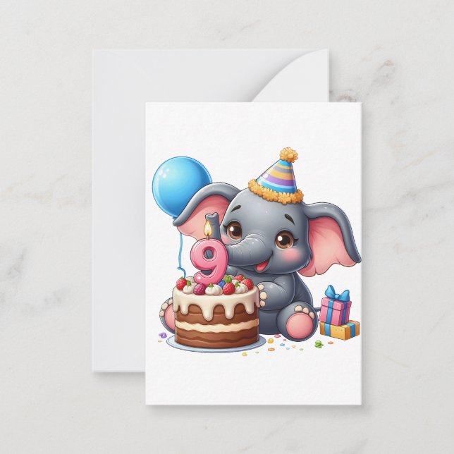 Cute Elephant 9th Birthday Card (Front)