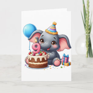 Cute Elephant 9th Birthday Card