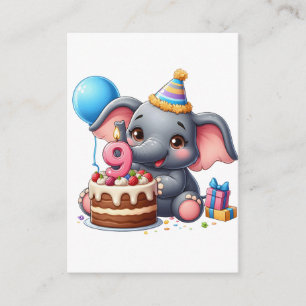 Cute Elephant 9th Birthday Enclosure Card