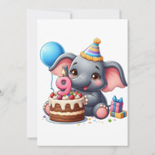 Cute Elephant 9th Birthday Holiday Card
