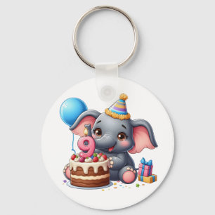 Cute Elephant 9th Birthday Key Ring