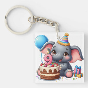 Cute Elephant 9th Birthday Key Ring