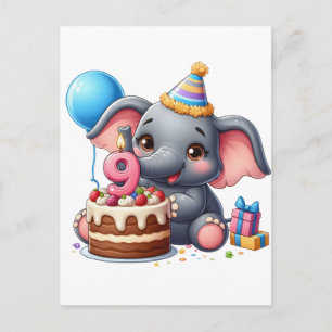 Cute Elephant 9th Birthday Postcard