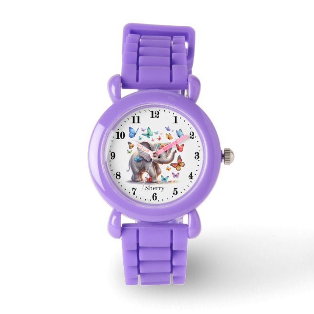 Cute elephant add name girls  watch (Front)