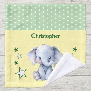 Cute elephant add name polka dots stars green wash cloth