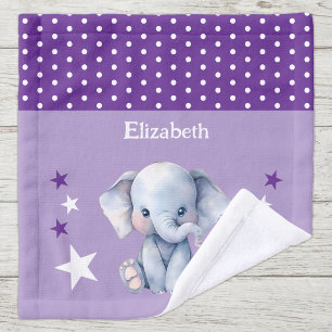 Cute elephant add name polka dots stars purple wash cloth