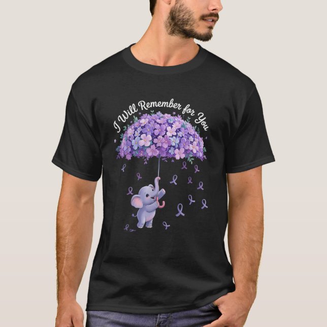 Cute Elephant Alzheimer s Awareness Ribbon Purple  T-Shirt (Front)