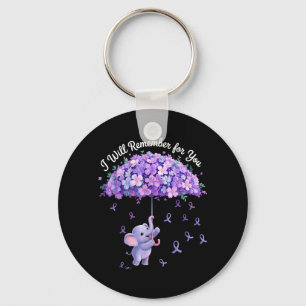 Cute Elephant Alzheimers Awareness Ribbon Purple Key Ring