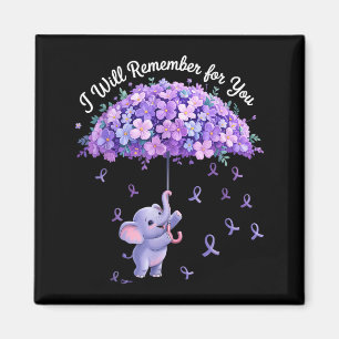 Cute Elephant Alzheimers Awareness Ribbon Purple Magnet