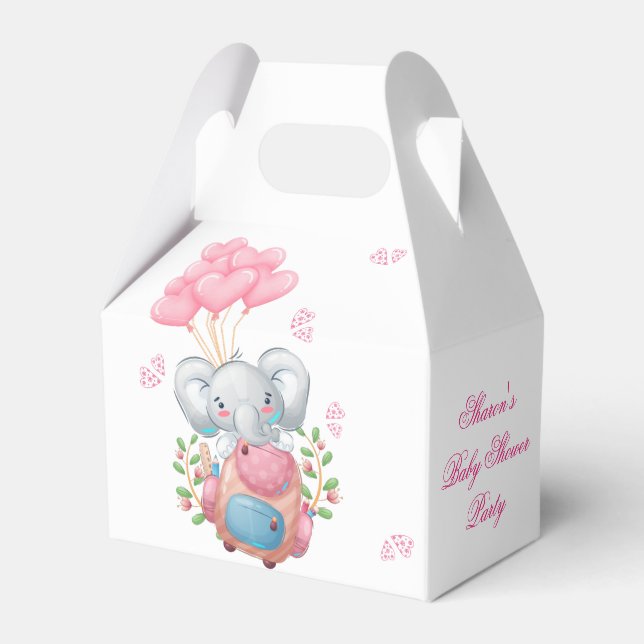 Cute Elephant and Balloon Baby Shower Favour Box (Front Side)