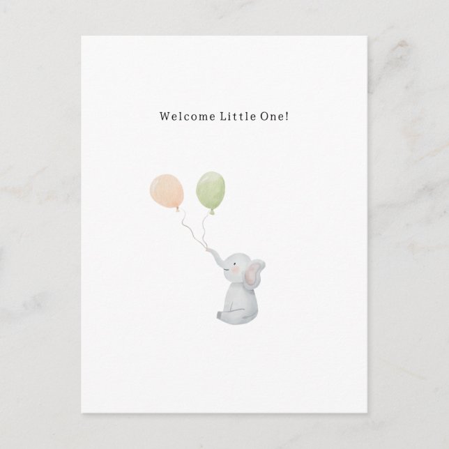 Cute Elephant And Balloons Welcome New Baby Card. Postcard (Front)