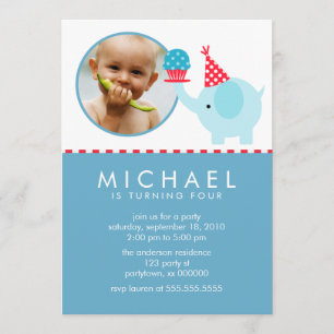Cute Elephant and Cupcake Custom Photo Invitation