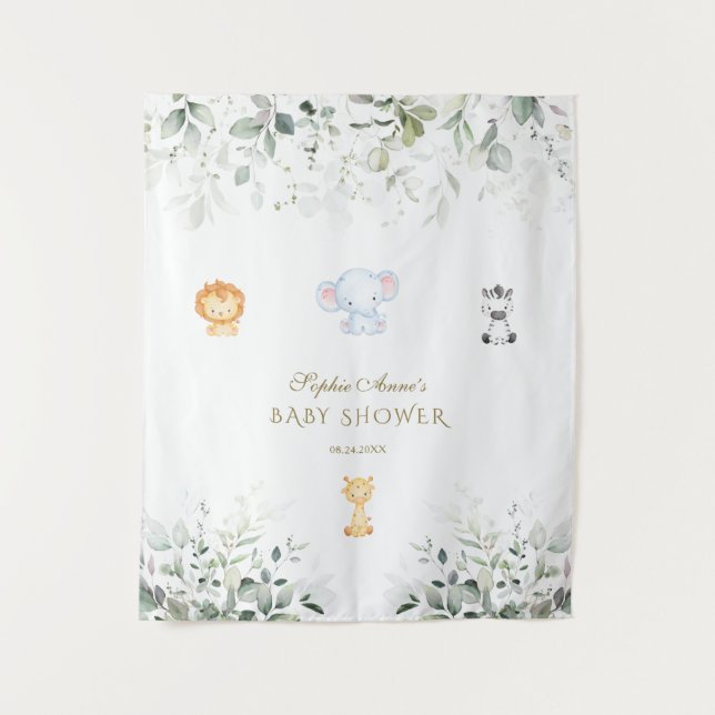 Cute Elephant and Friends Baby Shower Photo Booth Tapestry (Front)