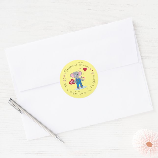 Cute Elephant and Heart Yellow Envelope Seals (Envelope)