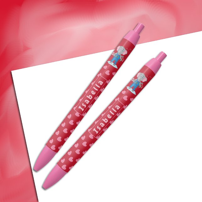 Cute elephant and hearts kid red and pink pen (Remember to choose the trim and ink color :))