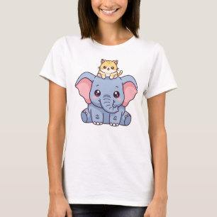 Cute Elephant and Kitten Kawaii Animal T-Shirt