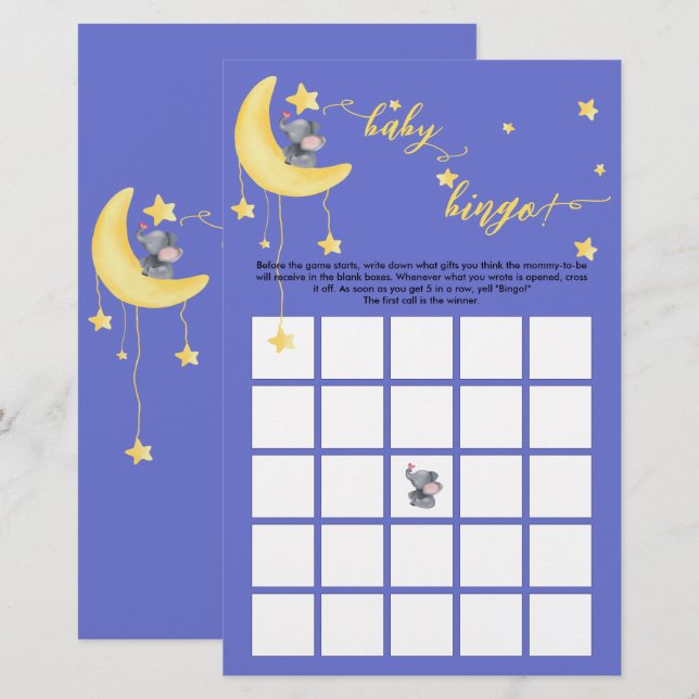Cute Elephant And Little Butterfly Baby Bingo Game (Front/Back)
