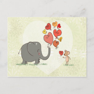 cute elephant and mouse valentine love vector II Holiday Postcard