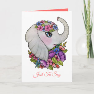 Cute Elephant And Wild Flowers In Watercolor Card